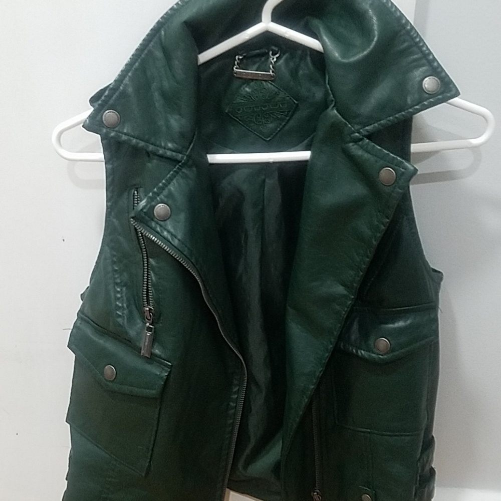Olive green leather vest